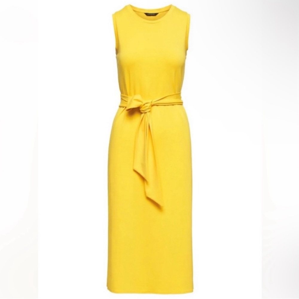 Banana Republic Yellow Midi Tank Dress Tie Waist Summer Minimalist Workwear NWT